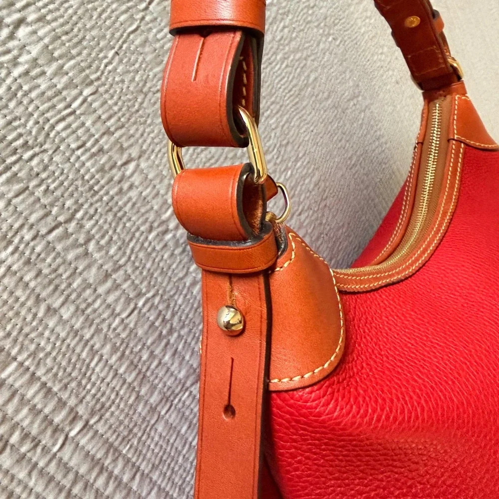 New Dooney & Bourke Women's Red Pebbled Leather Hobo Shoulder Bag Gold Hardware